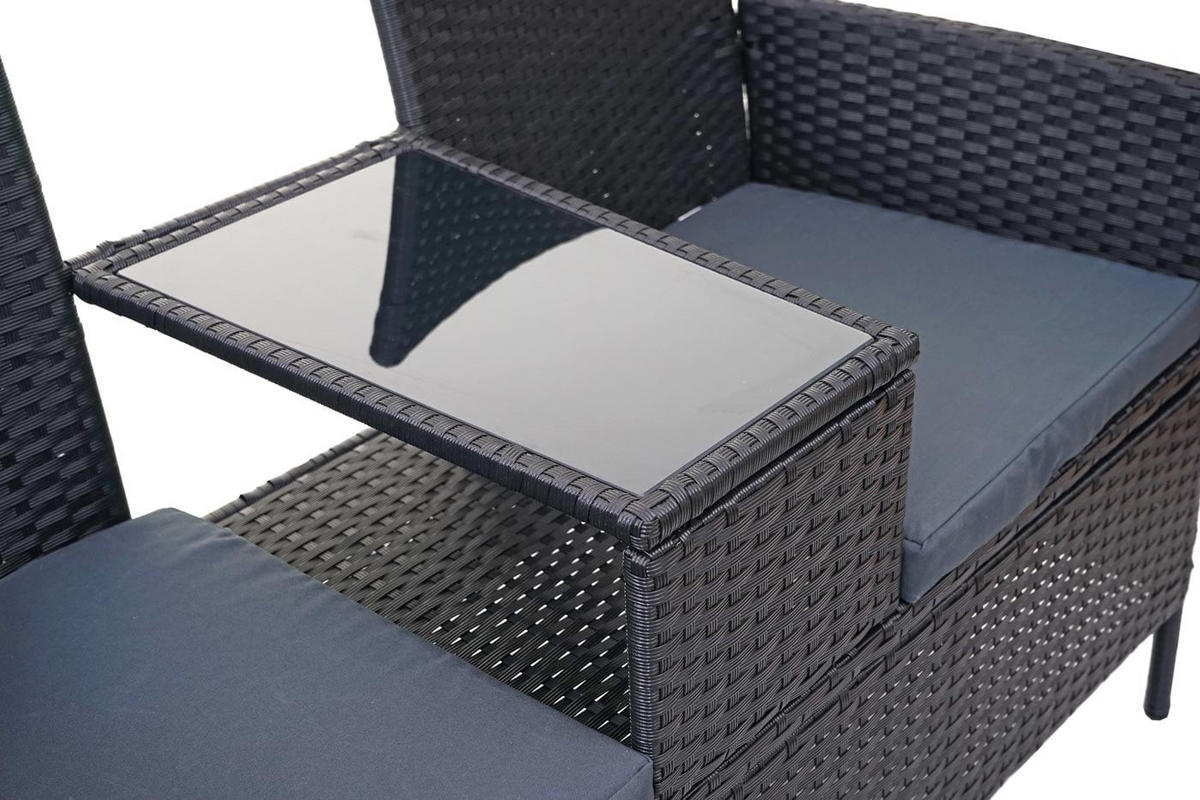 GARTENBANK mit Tisch Schwarz Kissen Dunkelgrau - Schwarz, Metall (132/84/55cm) - PROREGAL