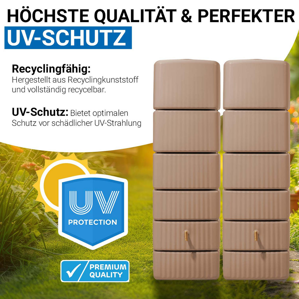 WANDTANK-SET 660 L taupe 2 x 330 L inkl. Verbindungsset - Braun, Kunststoff (126/182/37cm) - 4rain