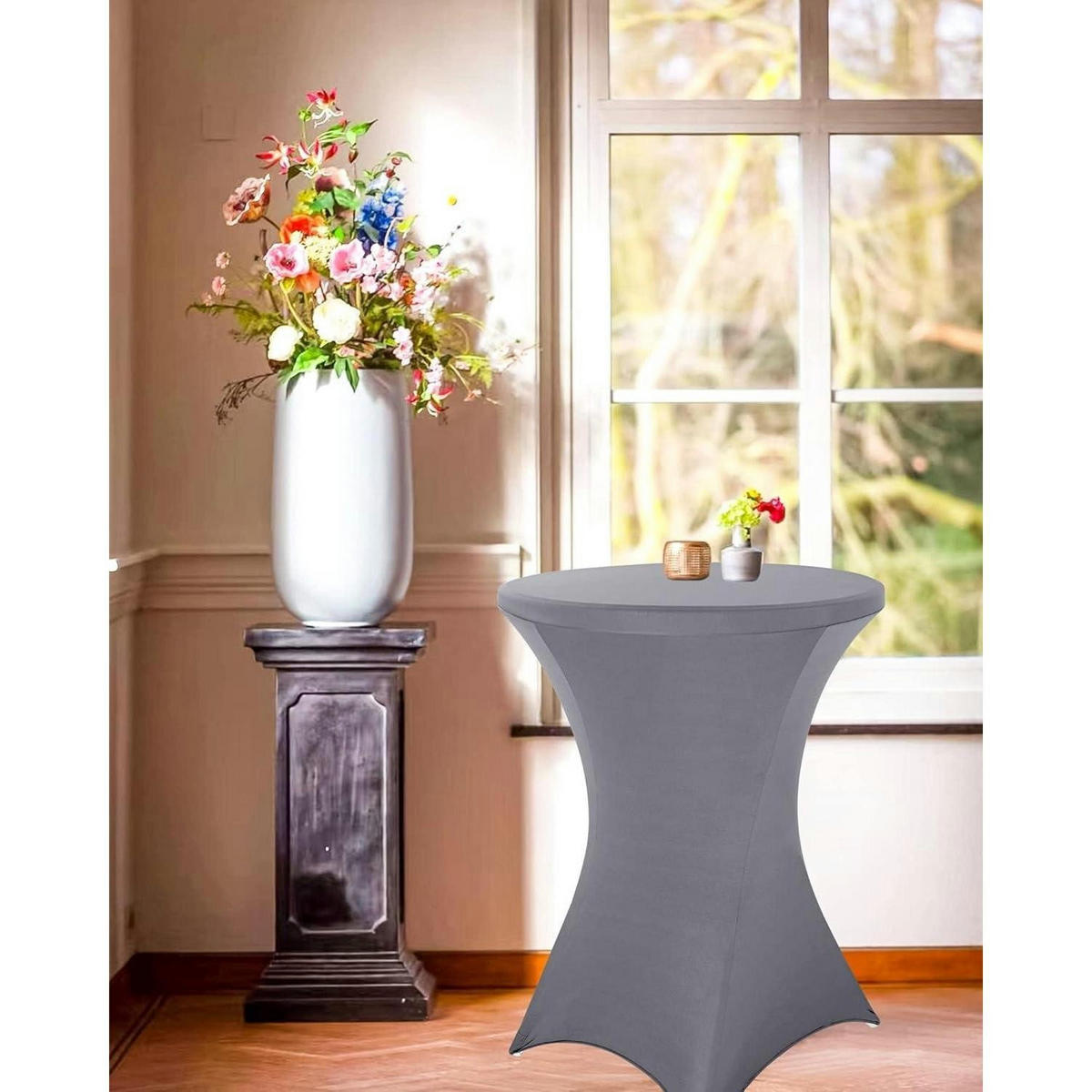 STEHTISCHHUSSE 3er-Set Hellgrau Ø 80-85 cm - Grau, Textil (80/110cm)