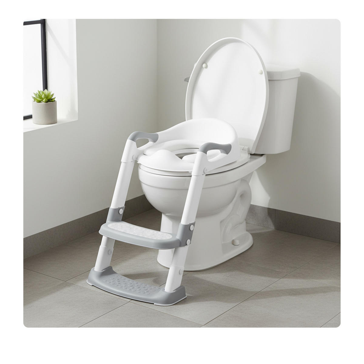 TOALETNÉ SEDADLO Sivo-biele s rebríkom - viacfarebná, plast (35/55/44cm) - Relaxdays