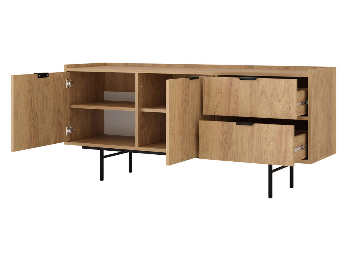 SIDEBOARD Edison 2D2S - Eichefarben/Schwarz, Holzwerkstoff/Metall (150/68/40cm) - MIRJAN24