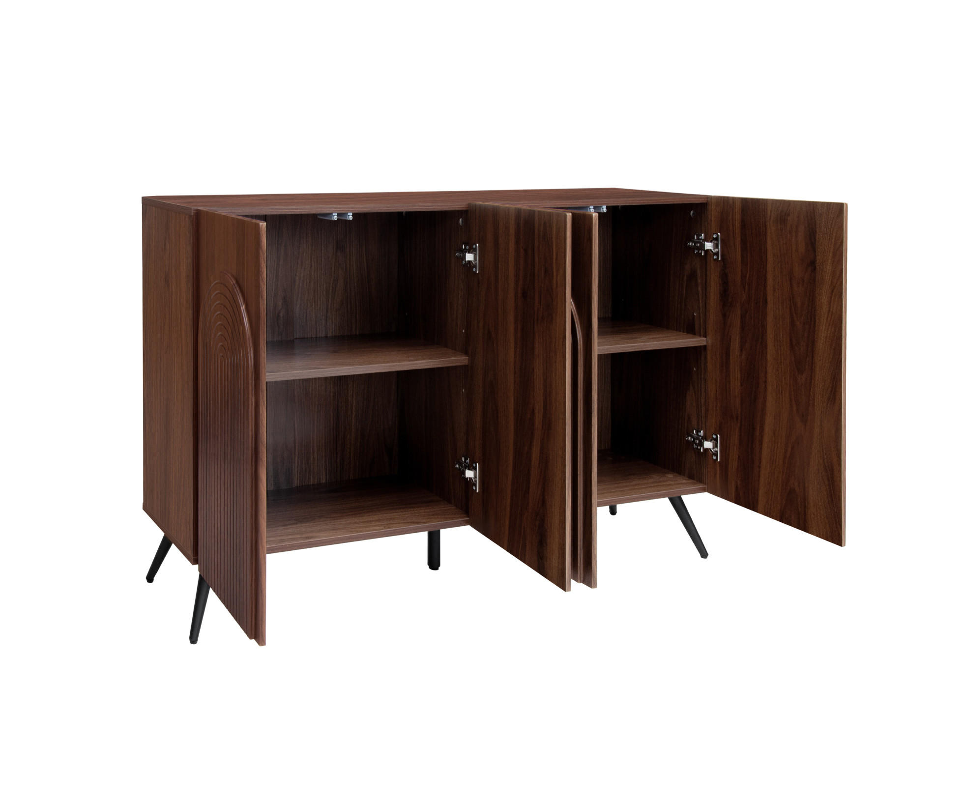 SIDEBOARD mit 4 Türen in Walnuss-Optik – Mid-Century-Design mit 3D-Rillen - Walnussfarben, Holzwerkstoff (150/83/38cm) - BEAOK