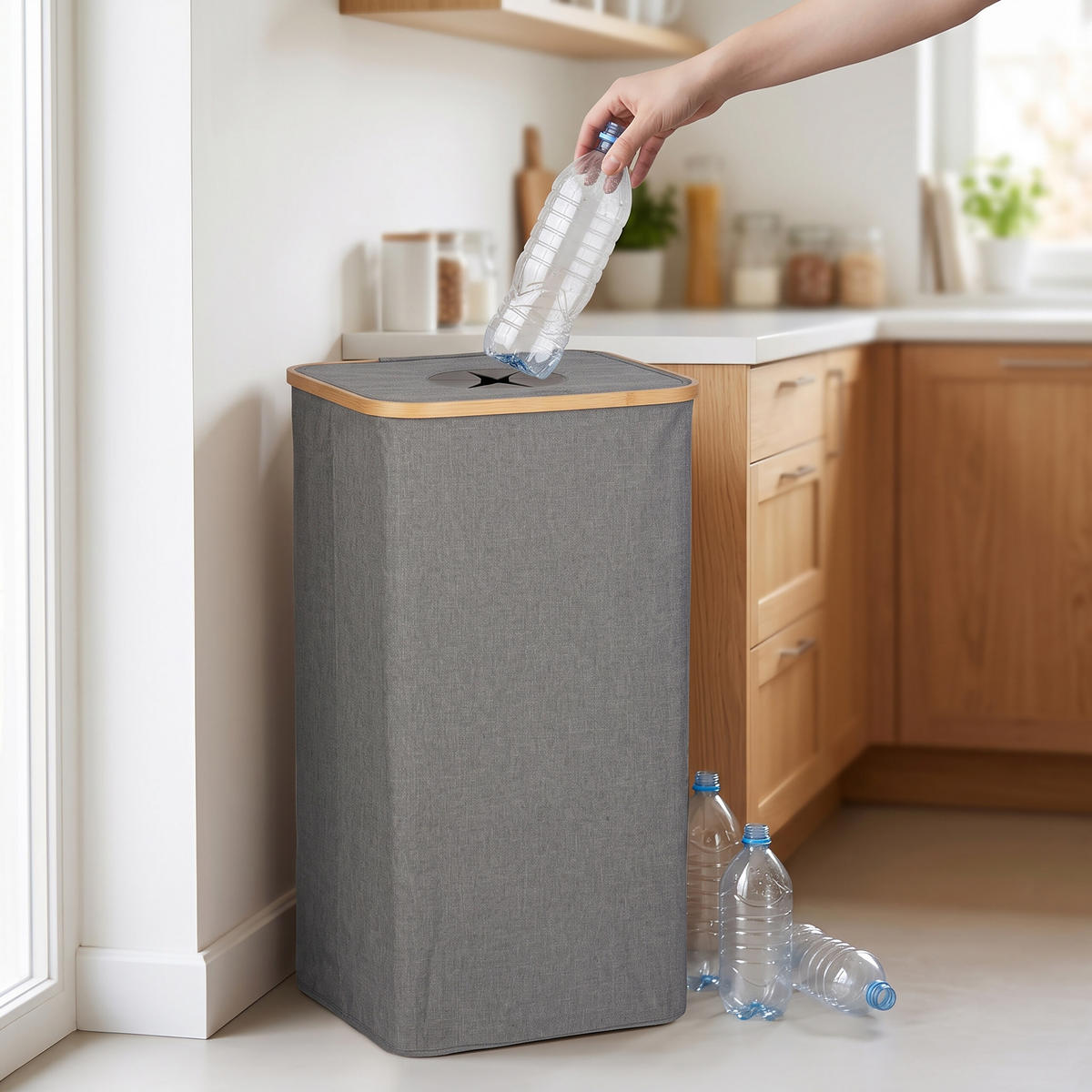 COLECTOR Gri pentru sticle returnabile 100 L - gri, carton ondulat/material textil (40/75/33cm) - Relaxdays