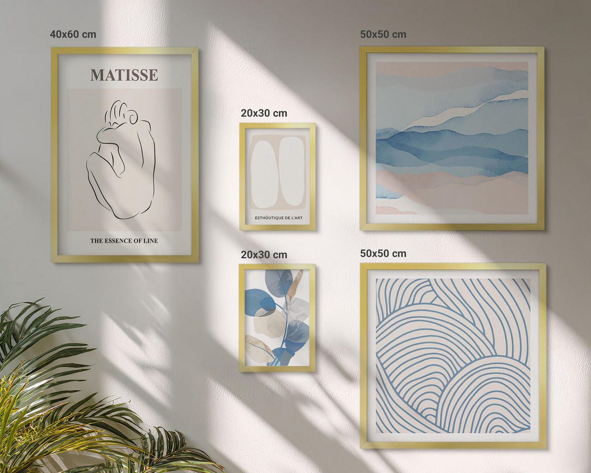 BILDER SET 5er Set - 50x50 cm & 20x30 cm & 40x60 cm Goldrahmen - Matisses abstrakte Formen - Goldfarben, Kunststoff (40/60cm) - TULUP