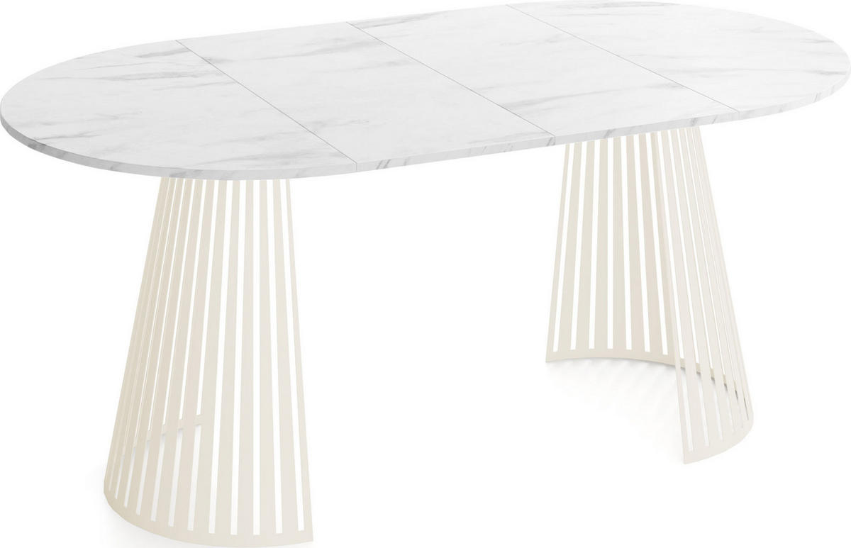 ESSTISCH Naro runder ausziehbarer, Marmor Weiß 120-200/120/76 cm - Kaschmir/Ecru, Holzwerkstoff/Metall (120/120/76cm) - WFL GROUP
