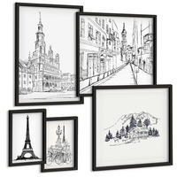 BILDER SET 5er Set - 50x50 cm & 20x30 cm & 40x60 cm Schwarzer Rahmen - Abstrakte Gemäldekompositionen - Schwarz, Kunststoff (40/60cm) - TULUP