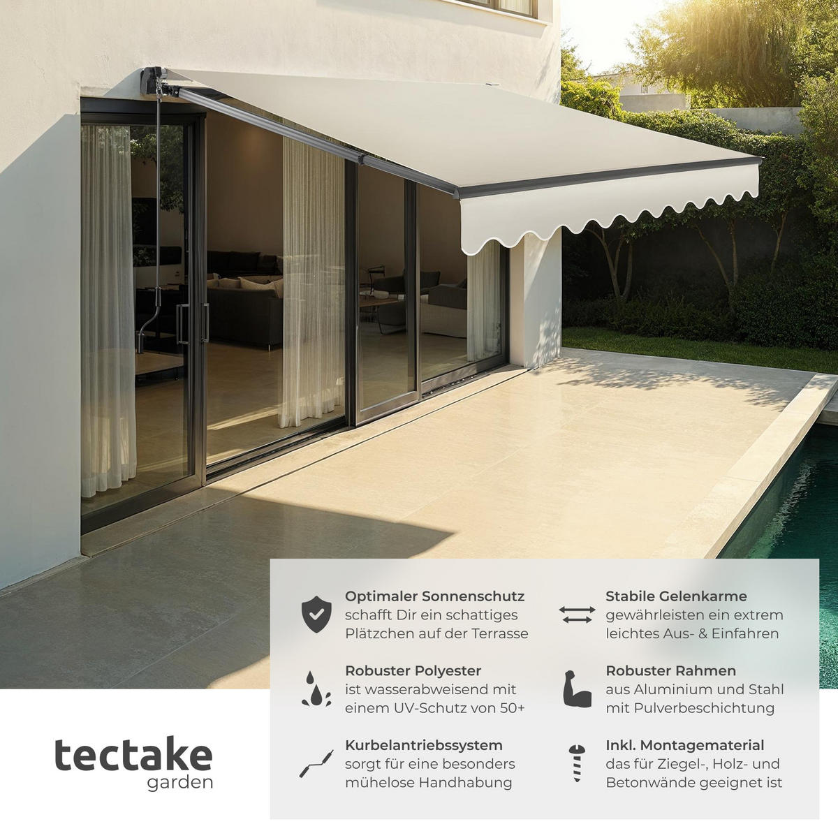 GELENKARMMARKISE Ornella,inkl. Wandhalterung,beige - Beige, Kunststoff (250/41/200cm) - tectake