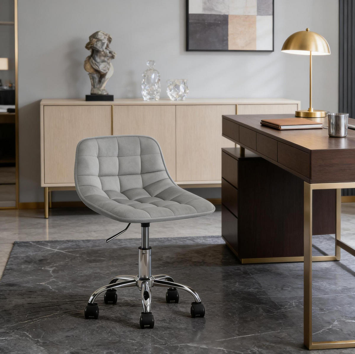 BÜROSTUHL höhenverstellbar drehbar Samt Light Grey - Hellgrau, Metall (43/67.5/43cm) - Meubliv