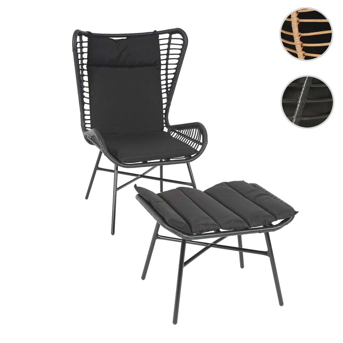 POLY-RATTAN SET G17B Anthrazit - Anthrazit, Kunststoff (68/103/70cm) - MCW