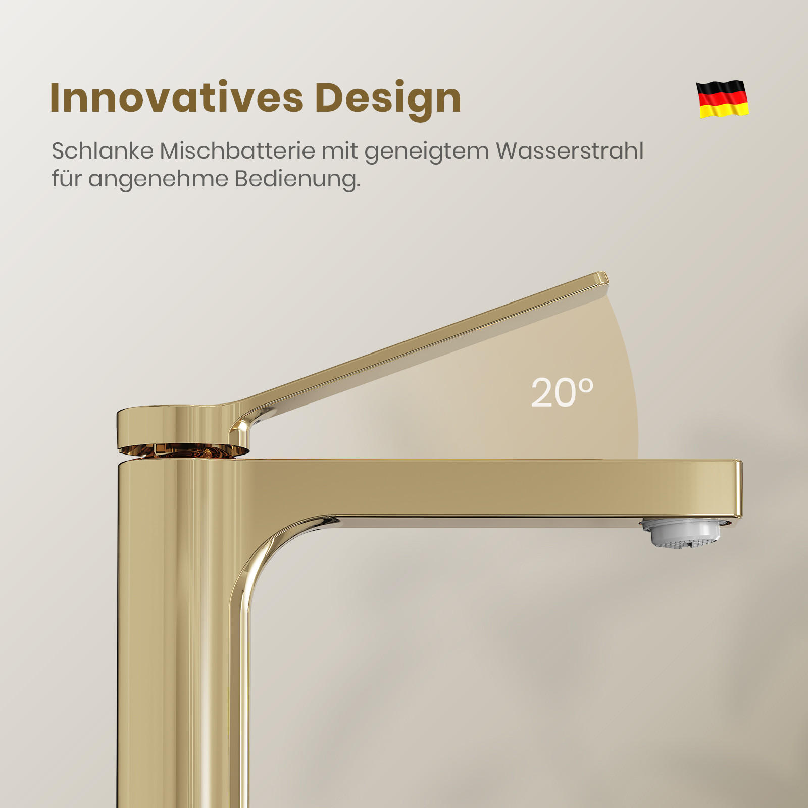 WASCHTISCHARMATUR mit Spulen-Zertifiziertem Filterelement Champagnergold - Goldfarben, Metall (17.3/4.6/19.5cm) - EMKE