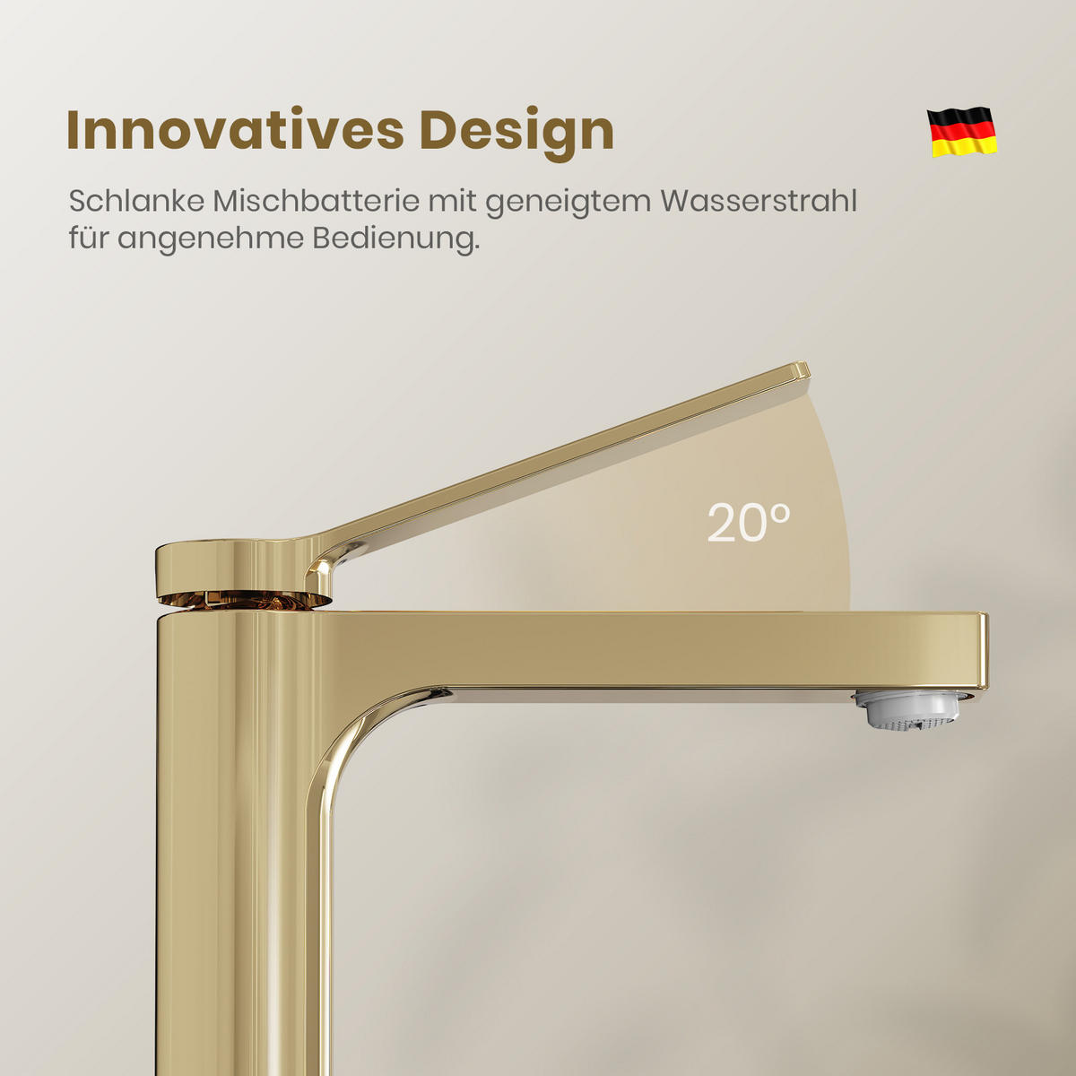 WASCHTISCHARMATUR mit Spulen-Zertifiziertem Filterelement Champagnergold - Goldfarben, Metall (17.3/4.6/19.5cm) - EMKE
