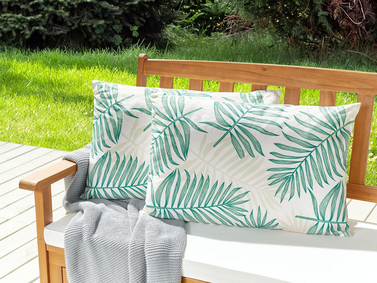 GARTENKISSEN 2er-Set Blattmuster Beige/Grün 40/60 cm Poggio - Beige, Textil (40/60cm) - Beliani