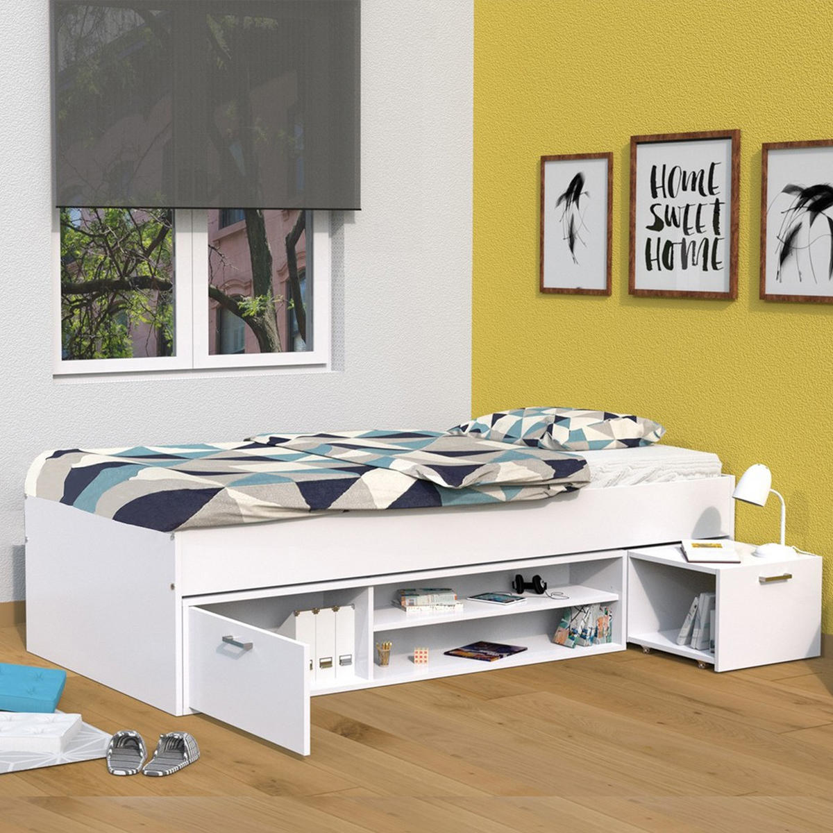 STAURAUMBETT TESS/ 90x190 - Weiß - Weiß, Holzwerkstoff (90/190cm) - Weber Industries