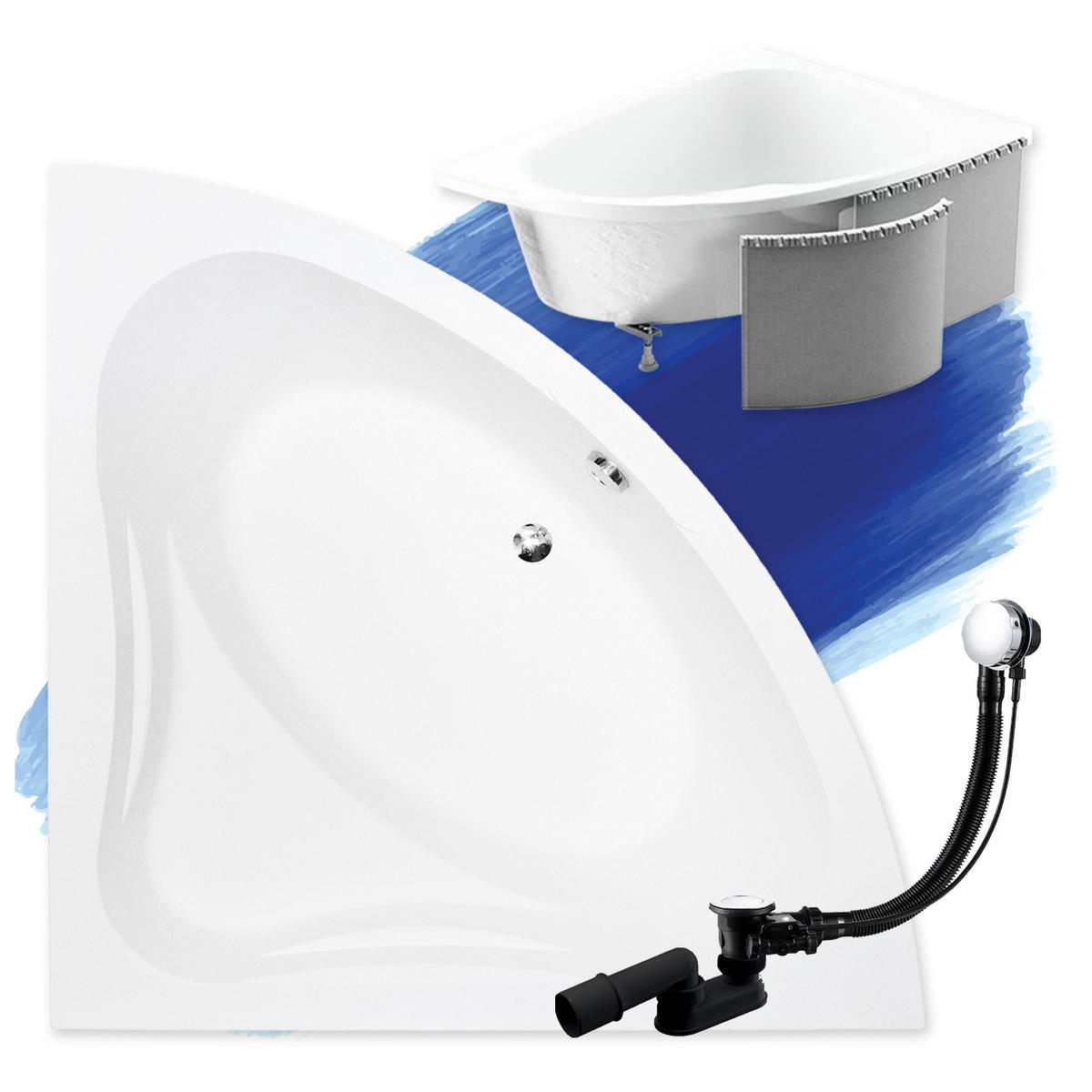 BADEWANNE Eckwanne MIA 120/120 mit Styro Ablauf Füße - Weiß, Kunststoff (120/57.5/120cm) - bad land