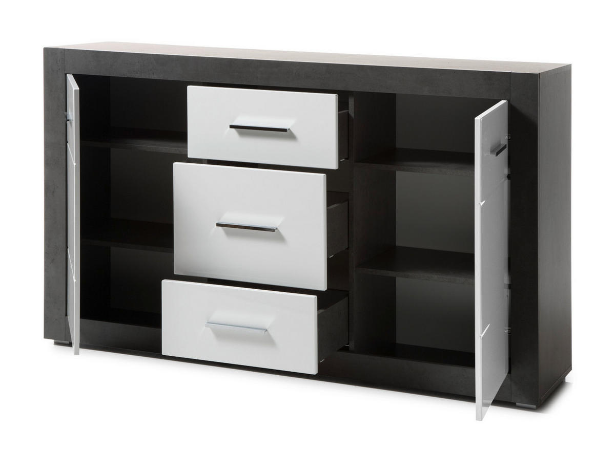 SIDEBOARD weiß Hochglanz, grau Stone 164 cm, Kommode mit viel Stauraum - Chromfarben/Weiß Hochglanz, Holzwerkstoff/Kunststoff (164/97/42cm) - Furn.Design