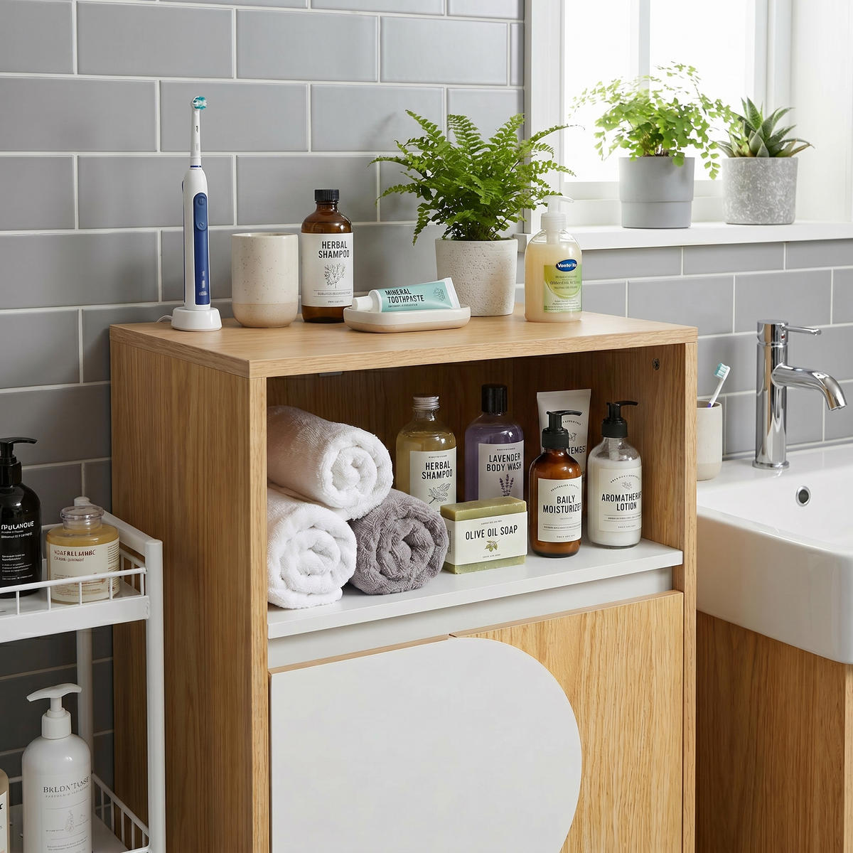 BADEZIMMERSCHRANK 85cm - Akaziefarben, Holzwerkstoff (30/85/40cm)