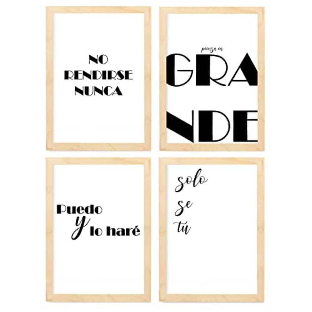 POSTER Set mit 4 Nachdenken TypografieStil A3 Rahmen aus hellem Holz - Beige, Papier (29.7/3cm) - Nacnic