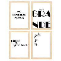 POSTER Set mit 4 Nachdenken TypografieStil A3 Rahmen aus hellem Holz - Beige, Papier (29.7/3cm) - Nacnic