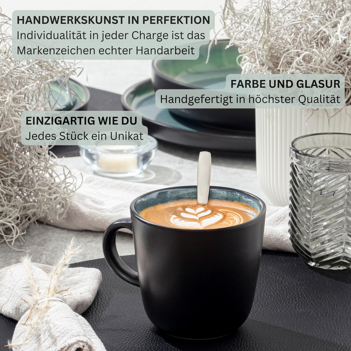 KAFFEEBECHER SET MALMÖ - 6 teilig aus Steingut - Grün, Stein (0.42L) - Sänger