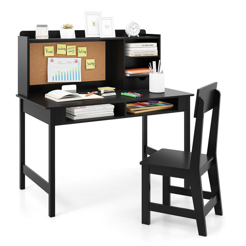KINDERSCHREIBTISCH-SET aus Holz schwarz(2-tlg) - Schwarz, Holzwerkstoff (110/110/60cm) - COSTWAY