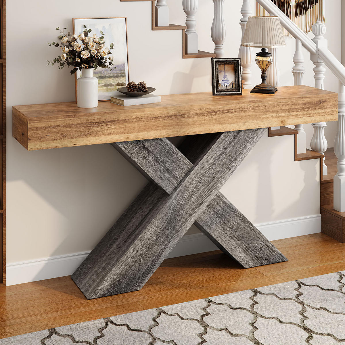 KONSOLENTISCH X Beine Holzoptik schmal - Naturfarben, Holzwerkstoff (30/140/80cm) - Fortuna Lai