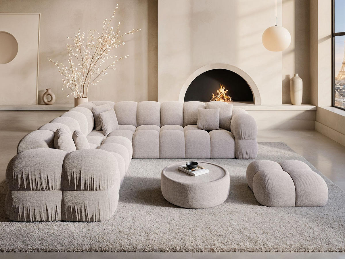 COUCH Monteverde L-Form Beige Strukturstoff - Beige, Textil (253/253cm)