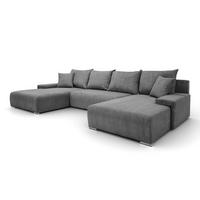 WOHNLANDSCHAFT Lauren in U-Form 348 x 188 cm, 5 Sitzer, Bettzeugablage, Big Sofa, Eckcouch, Cord, grau - Grau, Kunststoff (348/93/188cm) - Margaret Hadas24