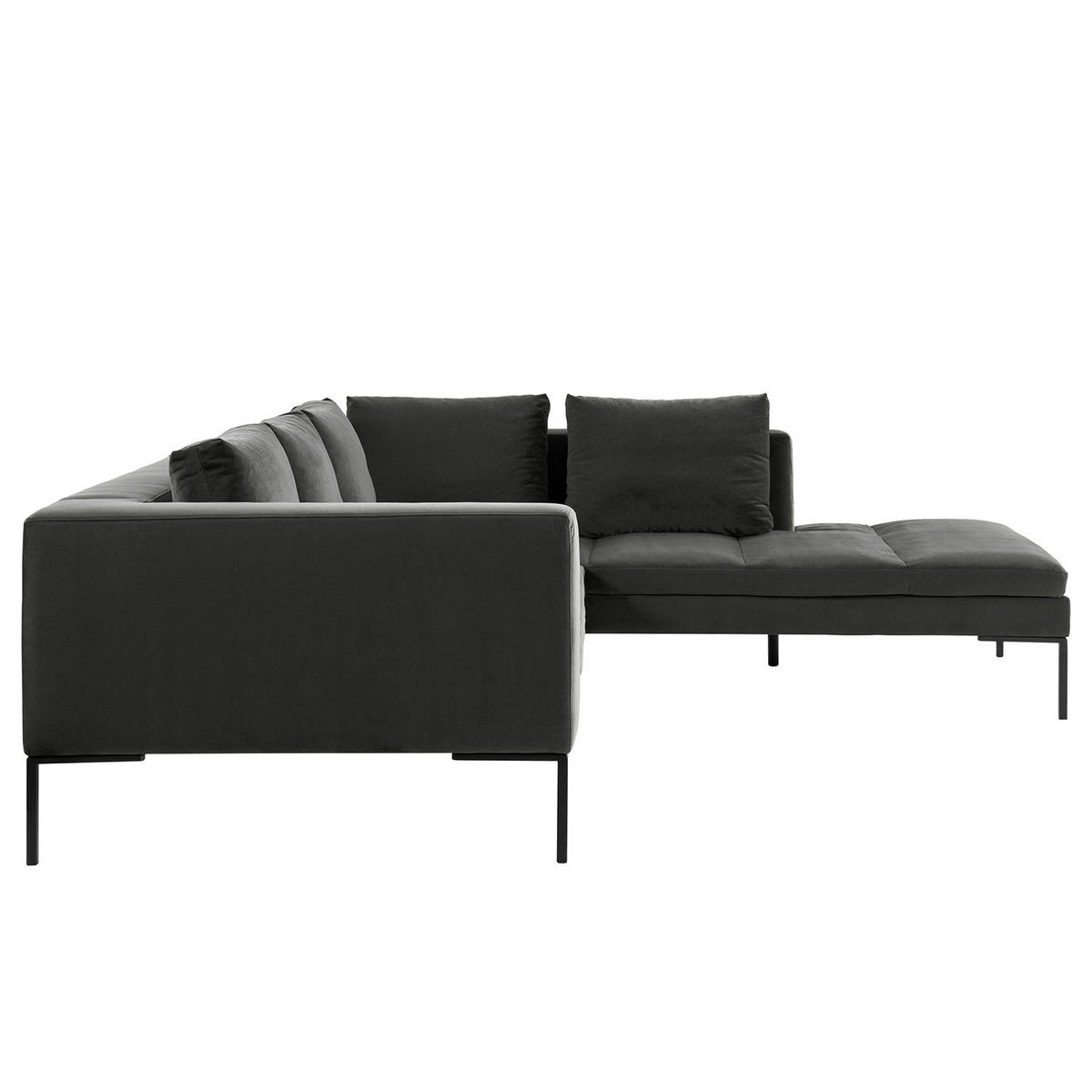 ECKSOFA mit Ottomane - Schwarz/Grün, Textil/Metall (255/230cm) - home24