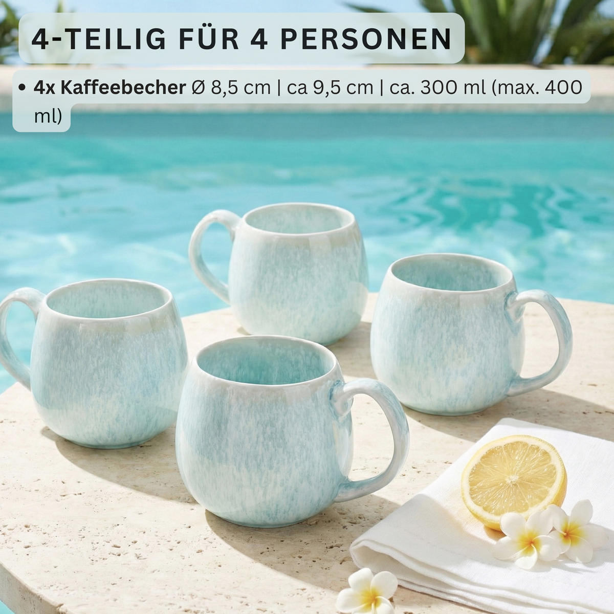 KAFFEEBECHER Set Paros 4 teilig - Türkis, Stein (0.3L) - Sänger