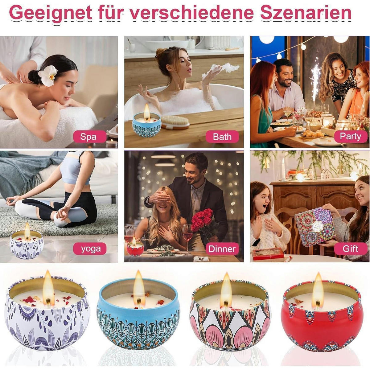 DUFTKERZEN 4-teiliges Set Sojawachs Aromatherapie - Multicolor, Paraffin (4cm)