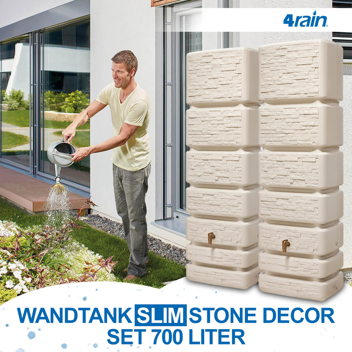 WANDTANK-SET 700 L sandbeige 2 x 350 L inkl. Verbindungsset - Sandfarben, Kunststoff (130/184/39cm) - 4rain