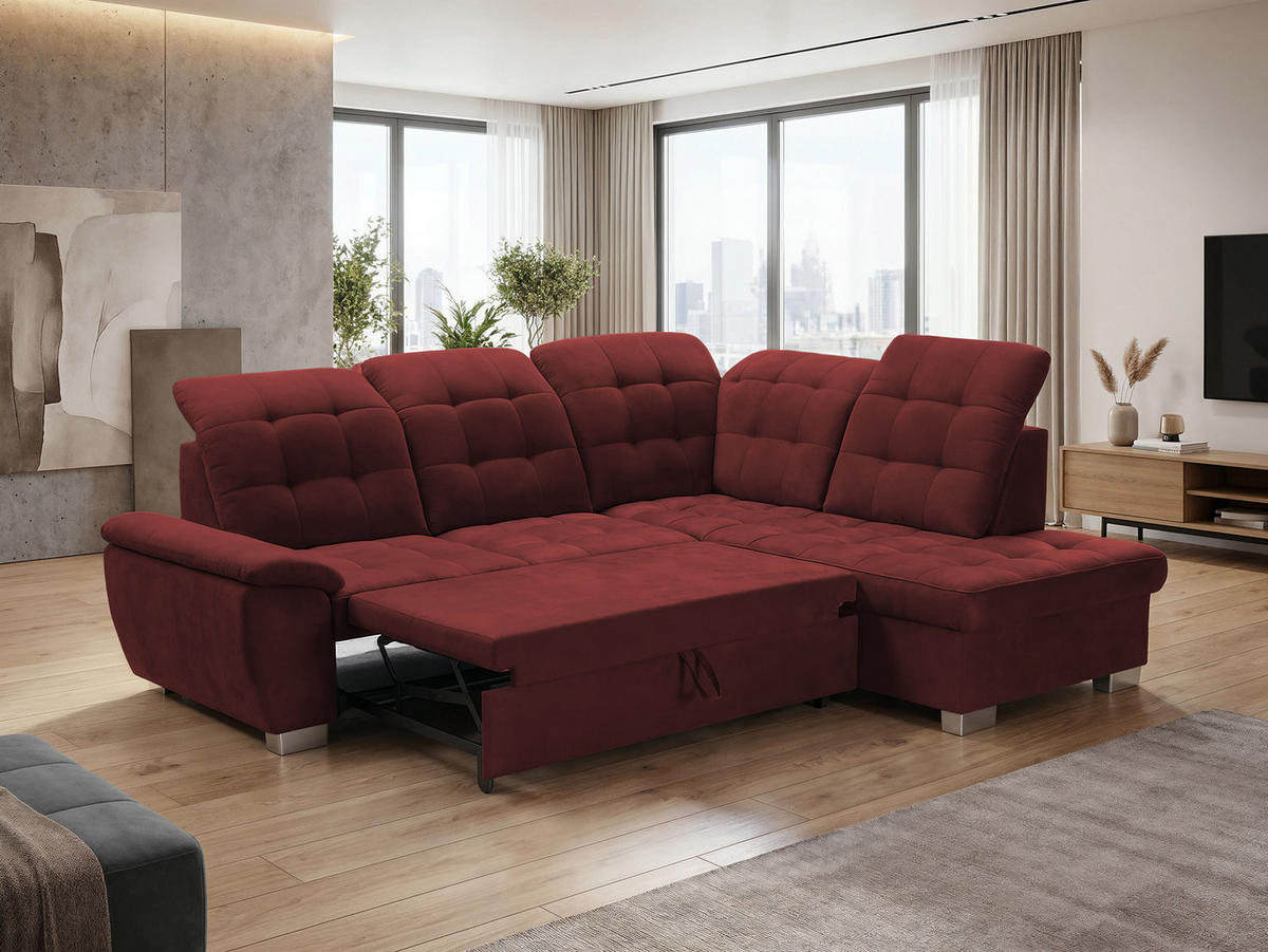 ECKSOFA LENO Rechts, mit Schlaffunktion und Bettkasten, Rot - Rot, Kunststoff/Textil (261/220cm) - Idohome