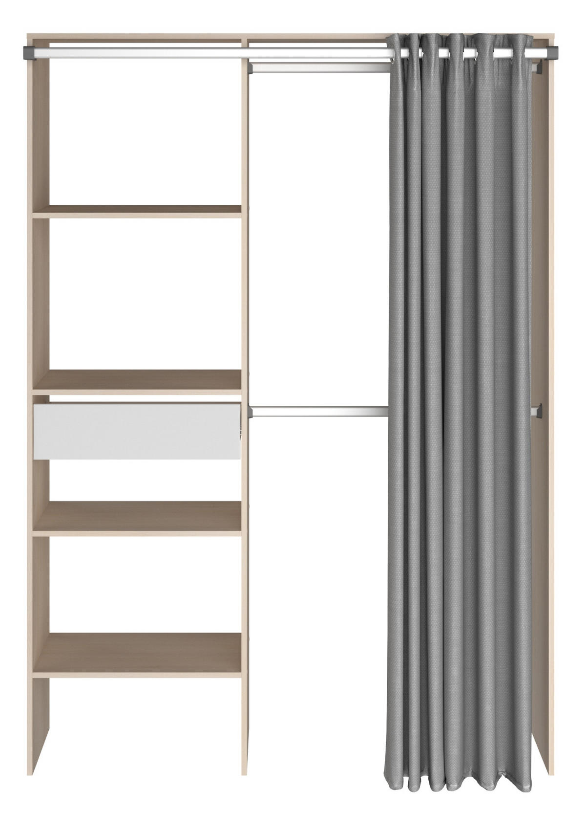 KLEIDERSCHRANK Akazie, grau, Mehrzweckschrank 143 cm mit Vorhang - Akaziefarben/Grau, Holzwerkstoff/Metall (143/182/48cm) - Parisot Meuble