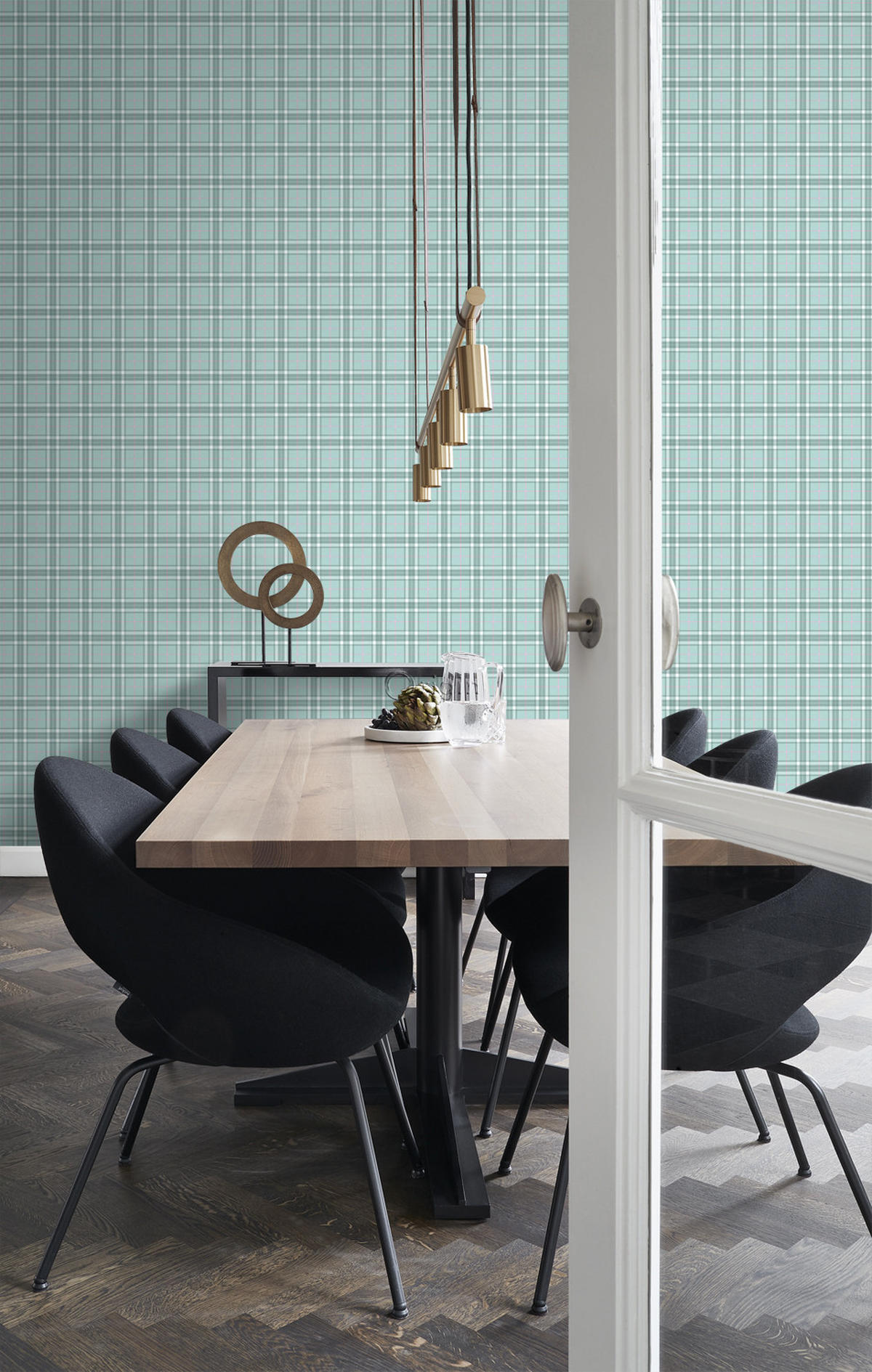 TAPETE Karomuster 53 cm x 10.05 m - Türkis, Papier (53/1000cm) - Origin Wallcoverings