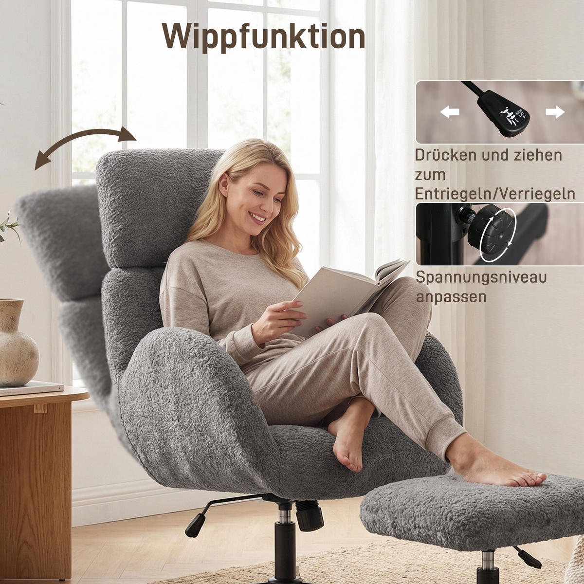 RELAXSESSEL mit Hocker Polyester Grau - Schwarz/Grau, Textil/Metall (70/108/71cm) - HOMCOM