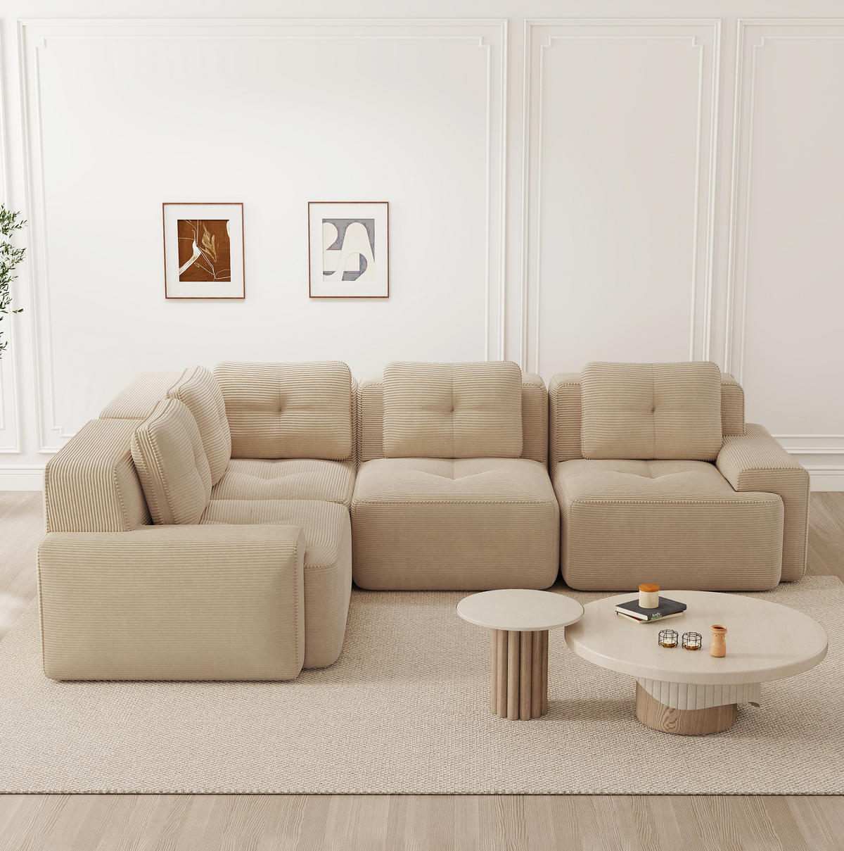 ECKSOFA 295/206/69 cm Beige aus Cordstoff modular kein Aufbau erforderlich - Beige, Textil (206/295cm) - OKWISH
