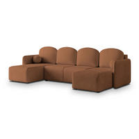 WOHNLANDSCHAFT NUBERO Kupferfarben Geflochtener Stoff mit Schlaffunktion - Kupferfarben, Holz (285/85/143cm) - MASSENO