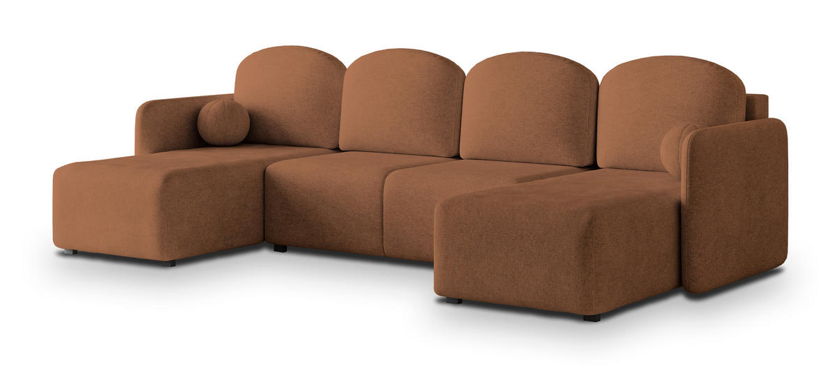 WOHNLANDSCHAFT NUBERO Kupferfarben Geflochtener Stoff mit Schlaffunktion - Kupferfarben, Holz (285/85/143cm) - MASSENO