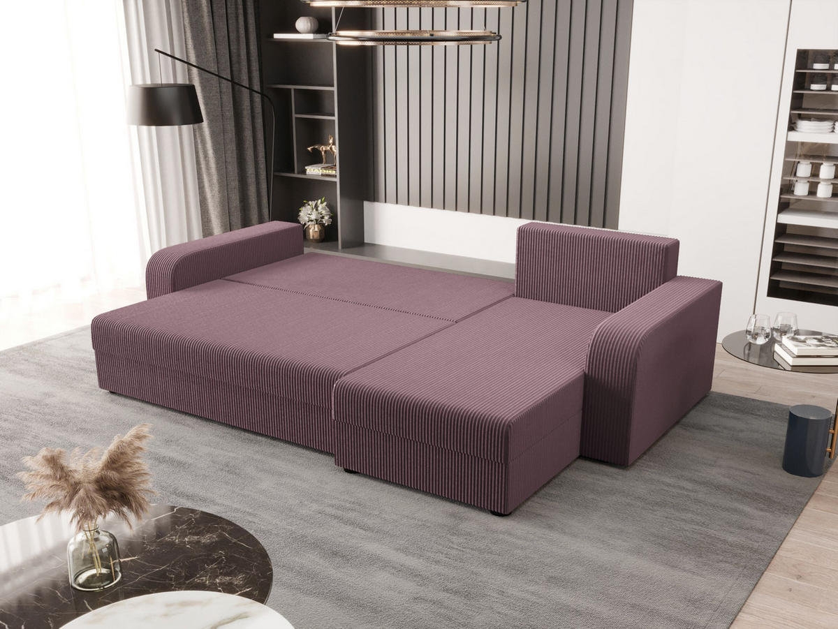 ECKSOFA HEWLET L BIS Zoom 17 Links mit Schlaffunktion - Dunkelrosa, Textil (240/140cm) - Bedante