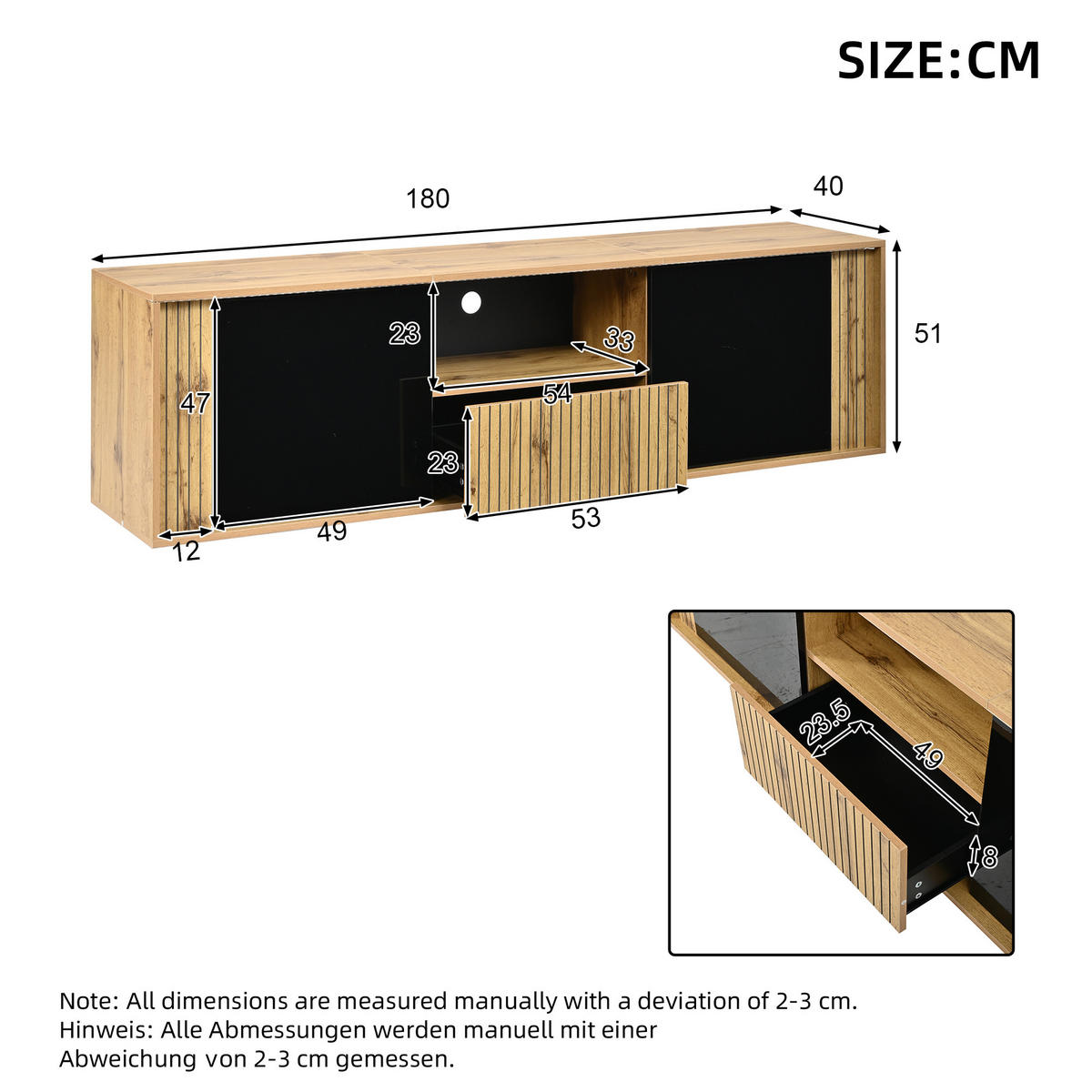 LOWBOARD DE-40468 mit LED und Streifen-Design Schwarz - Schwarz, Holzwerkstoff (180/51/40cm) - ComfortXL
