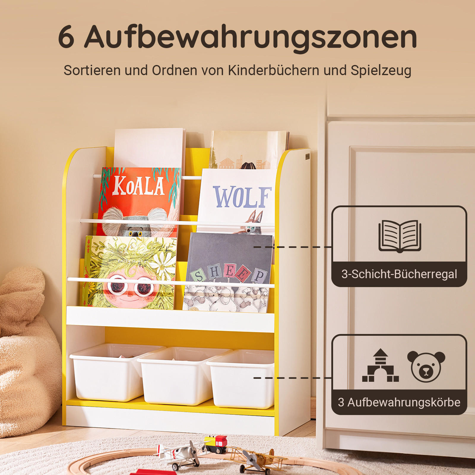 KINDERREGAL Weiß-Gold - Goldfarben/Weiß, Holzwerkstoff (63/76/30cm) - SoBuy