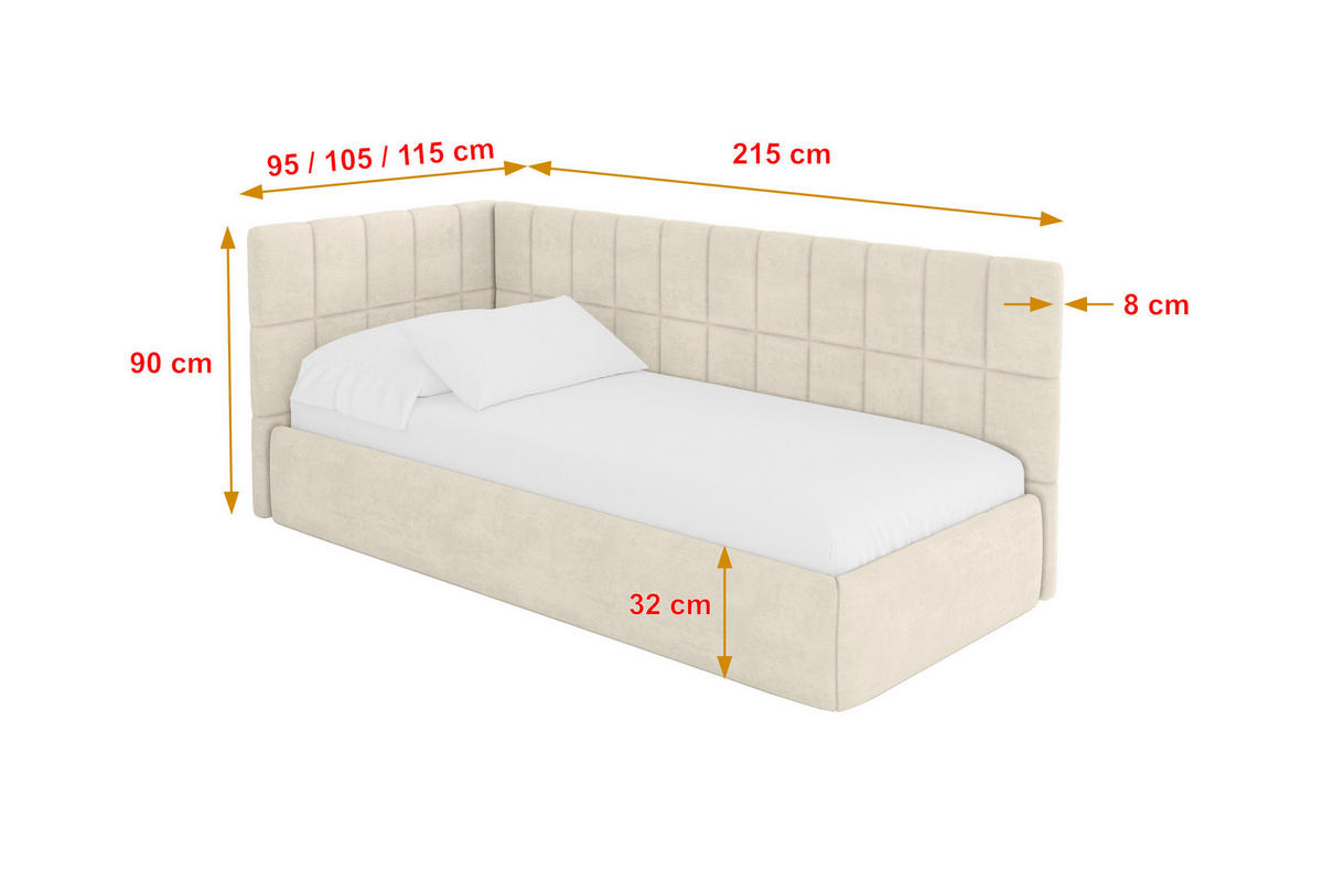 EINZELLBETT Jugendbett mit Bettkasten, Rechts - TULY 100x200 Beige - Naturfarben, Holzwerkstoff/Textil (100/200cm) - ALTDECOR