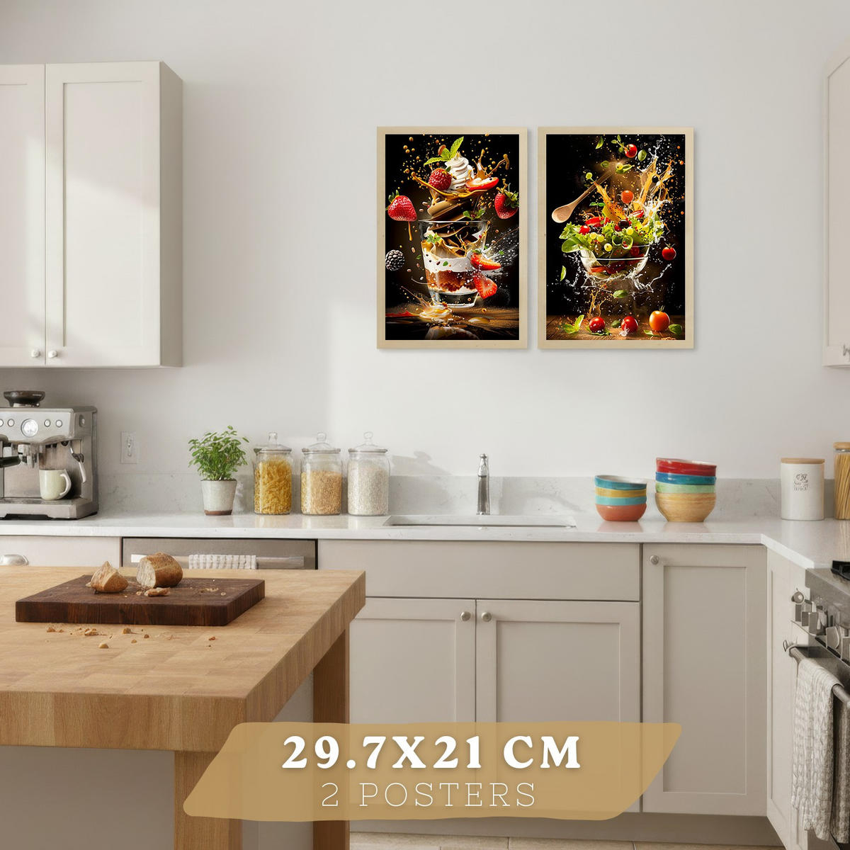 PLAKAT Sada 2 Jahody A4 Lehký dřevěný rám - béžová, papír (29.7/1/21cm) - Nacnic