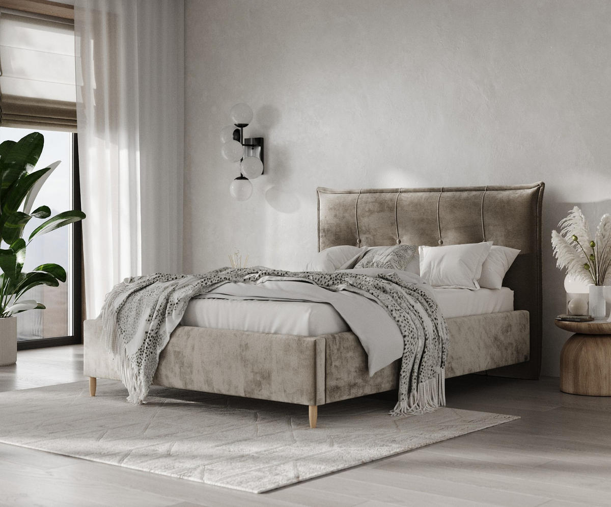 POLSTERBETT Plaza 180/200 cm Beige im Lotta Stoff - Beige/Naturfarben, Holz/Holzwerkstoff (180/200cm) - AltaBeds