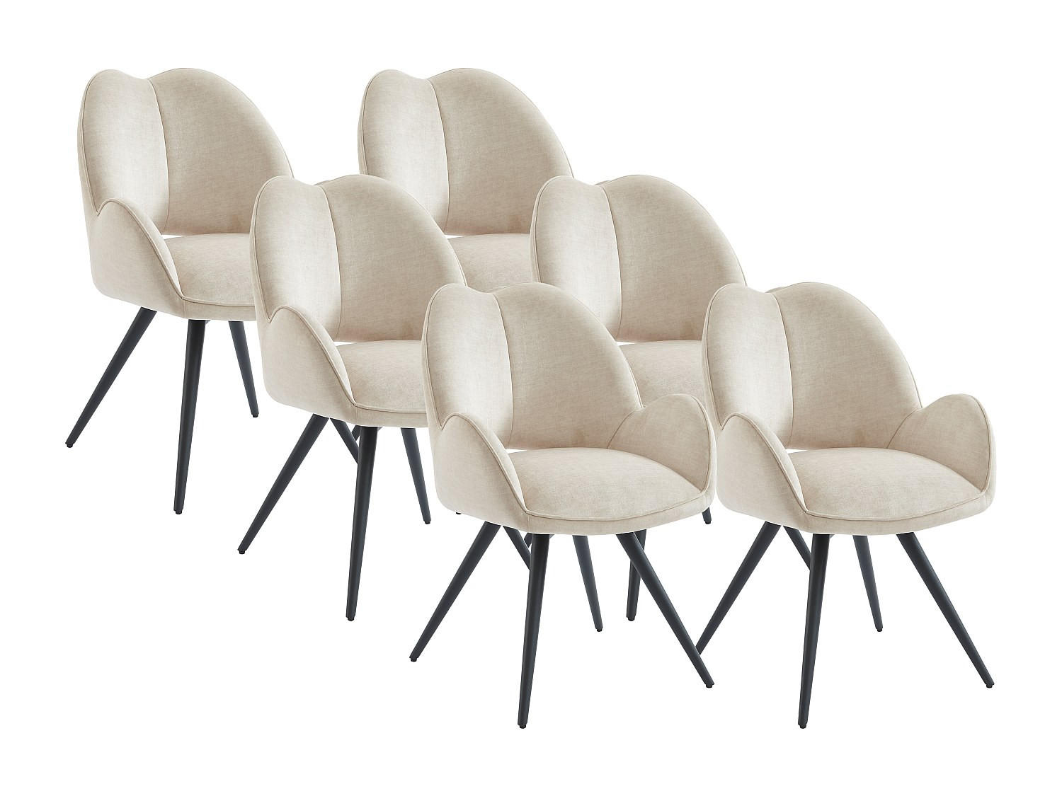 DREHSTUHL mit Armlehnen 6er-Set - Stoff & schwarzes Metall - Beige - GULSUN - Beige, Textil (60/86/66cm) - Vente-Unique