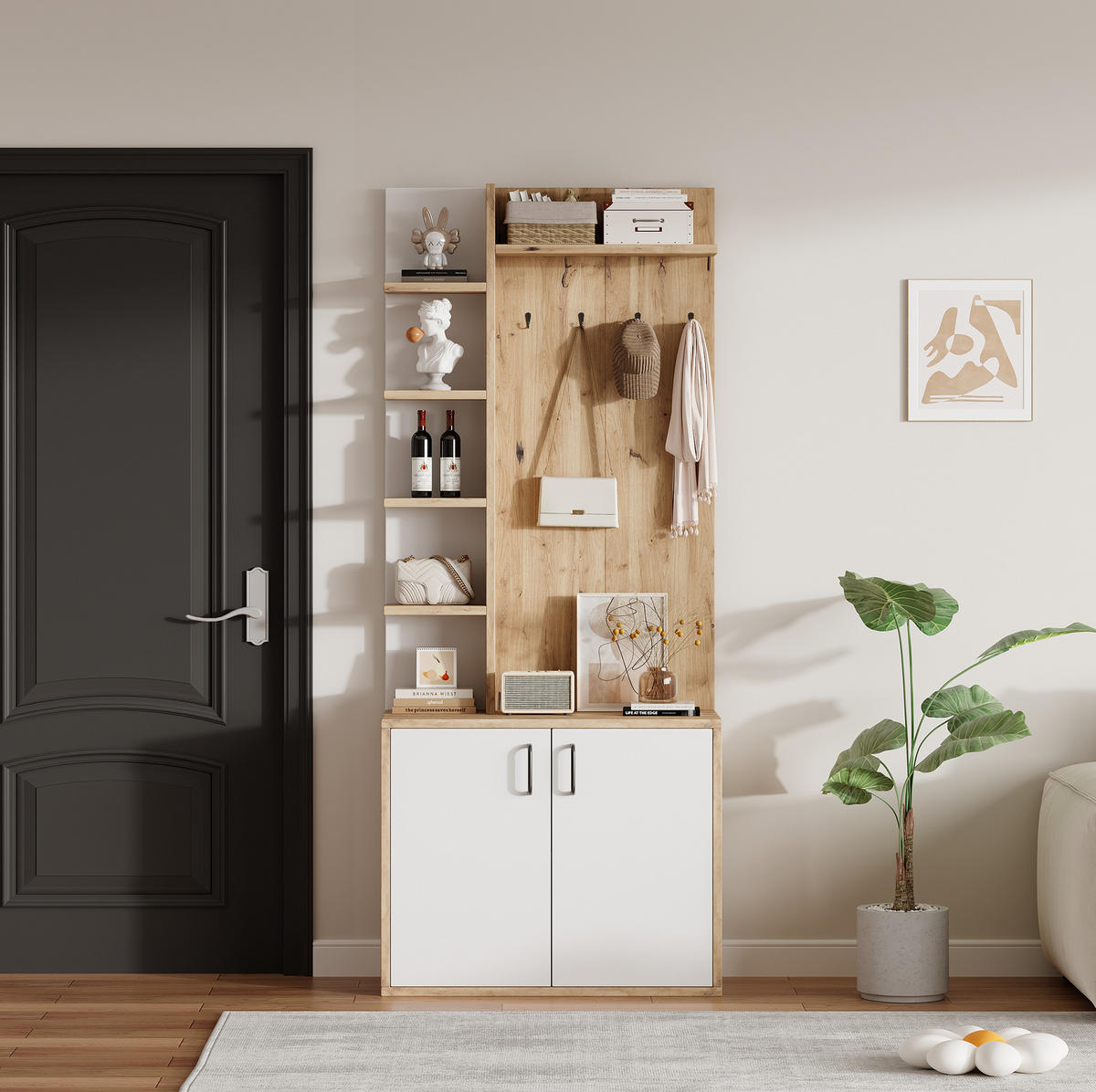 GARDEROBENREGAL 75/33/180 cm aus Holzwerkstoff mit 6 offenen Fächern und Schrank Natur/Weiß - Naturfarben, Holzwerkstoff (75/180/33cm) - Modenvie