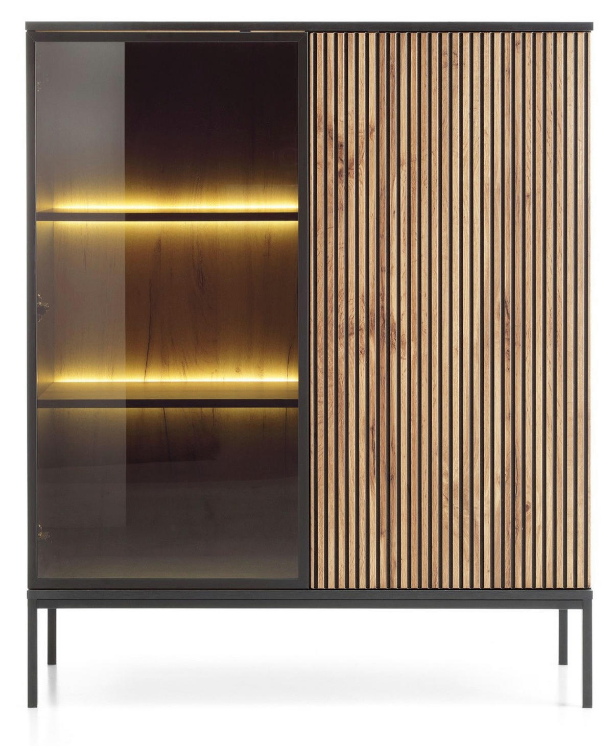 VITRINENSCHRANK 100 cm Haller, Led, Lamellen, Braun - Braun, Holz (104/126/39cm) - Emporius