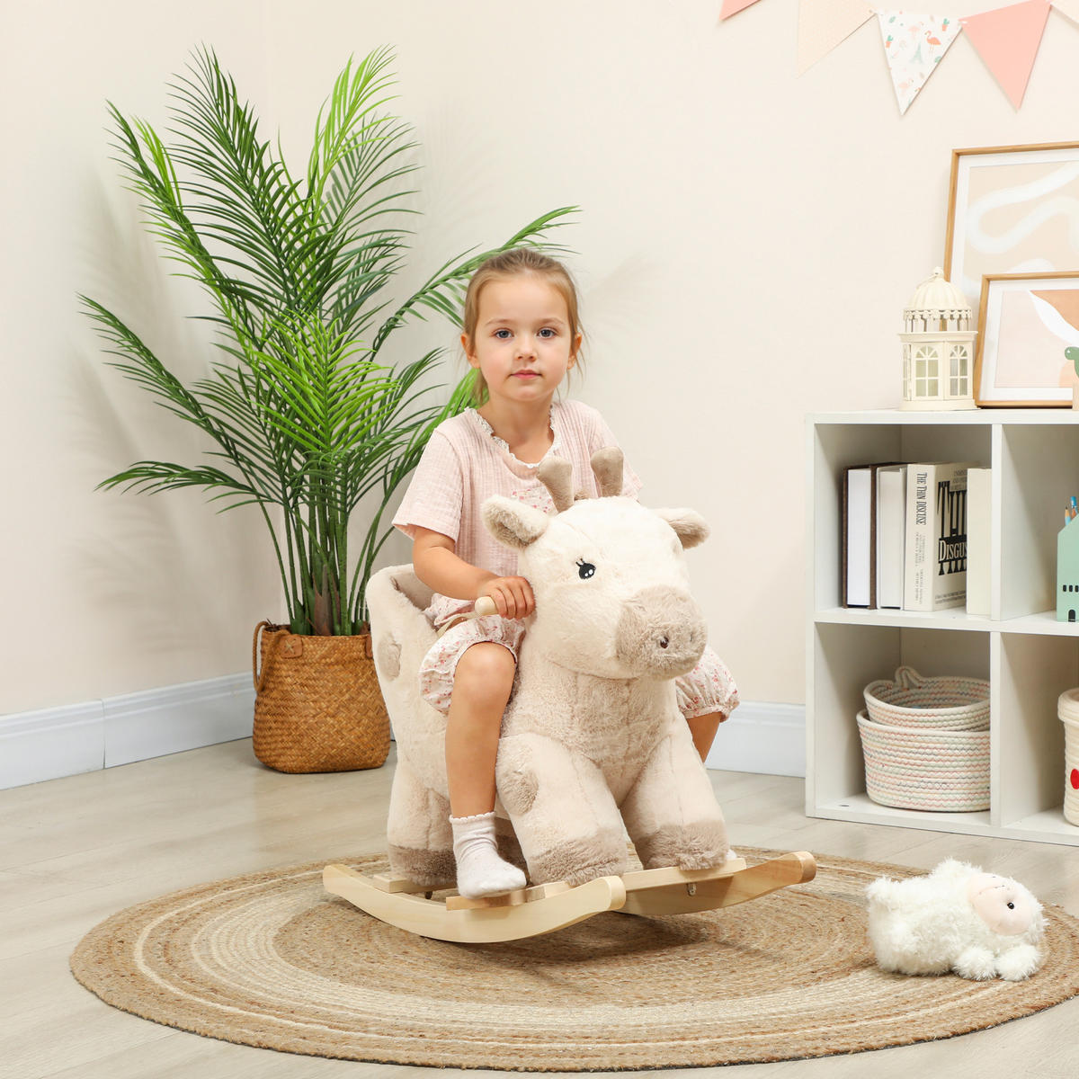 SCHAUKELPFERD DE-18247 Giraffe mit Sound & Sicherheitsgurt Beige - Beige, Holz (35/50/68cm) - ComfortXL