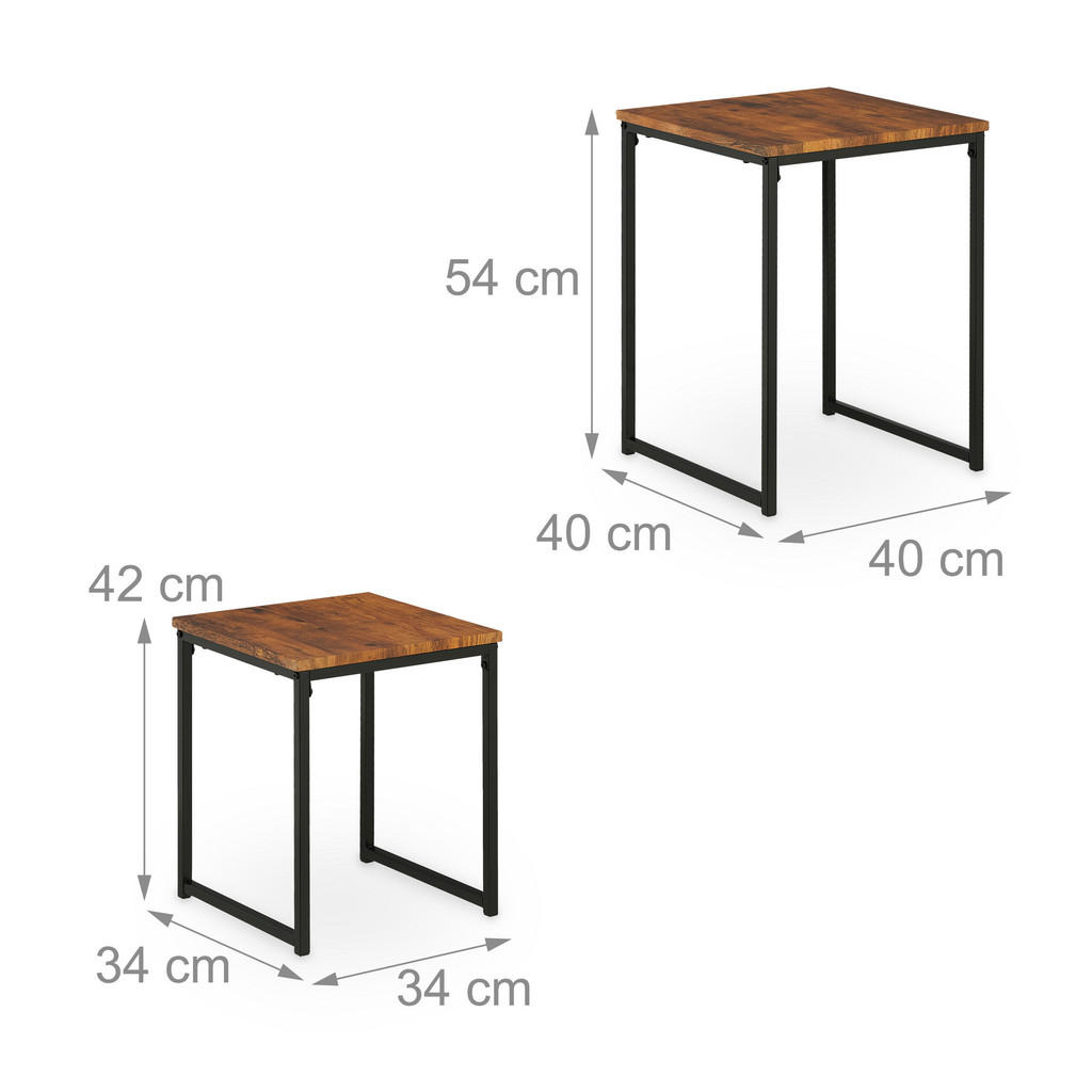 Thumbnail - Relaxdays 2Xbeistelltisch, Braun, Metall, Holzwerkstoff, Kunststoff, 40x54x40 cm, Wohnzimmer, Wohnzimmertische, Beistell...