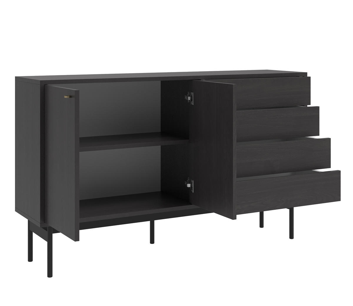 SIDEBOARD Olar Holzoptik Esche Portland Schwarz 154 cm - Goldfarben/Schwarz, Holzwerkstoff/Metall (154/92.5/38cm) - Selsey